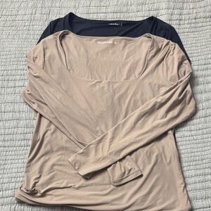 Abercrombie & Fitch Long Sleeve Scoop Neck Top in Taupe and Black - Lot of 2